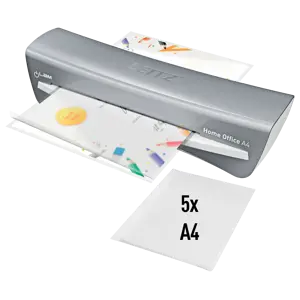 Leitz iLAM Home Office A4-Laminiergerät bis 125 Mikron, 2 Minuten Aufwärmzeit, 400mm/Min (45 Sek. pro Blatt), laminieren in Fotoqualität